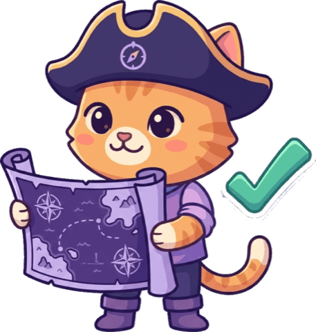 SailQuiz mascot, a cat in a captain's hat, holding an exam-ready certificate